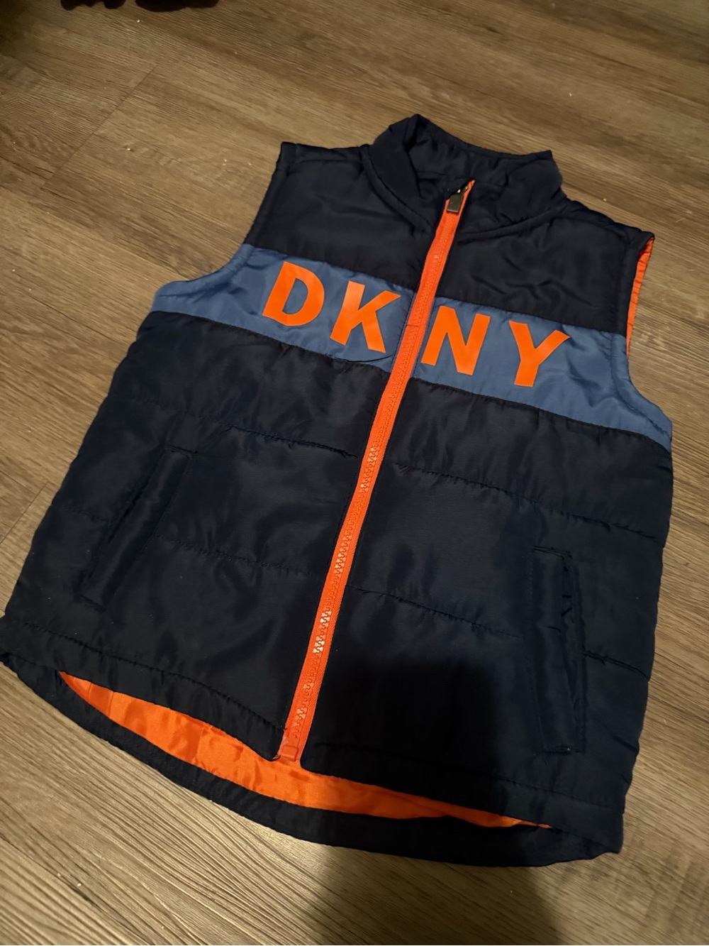 DKNY blue & orange puffer vest- 4T- like new